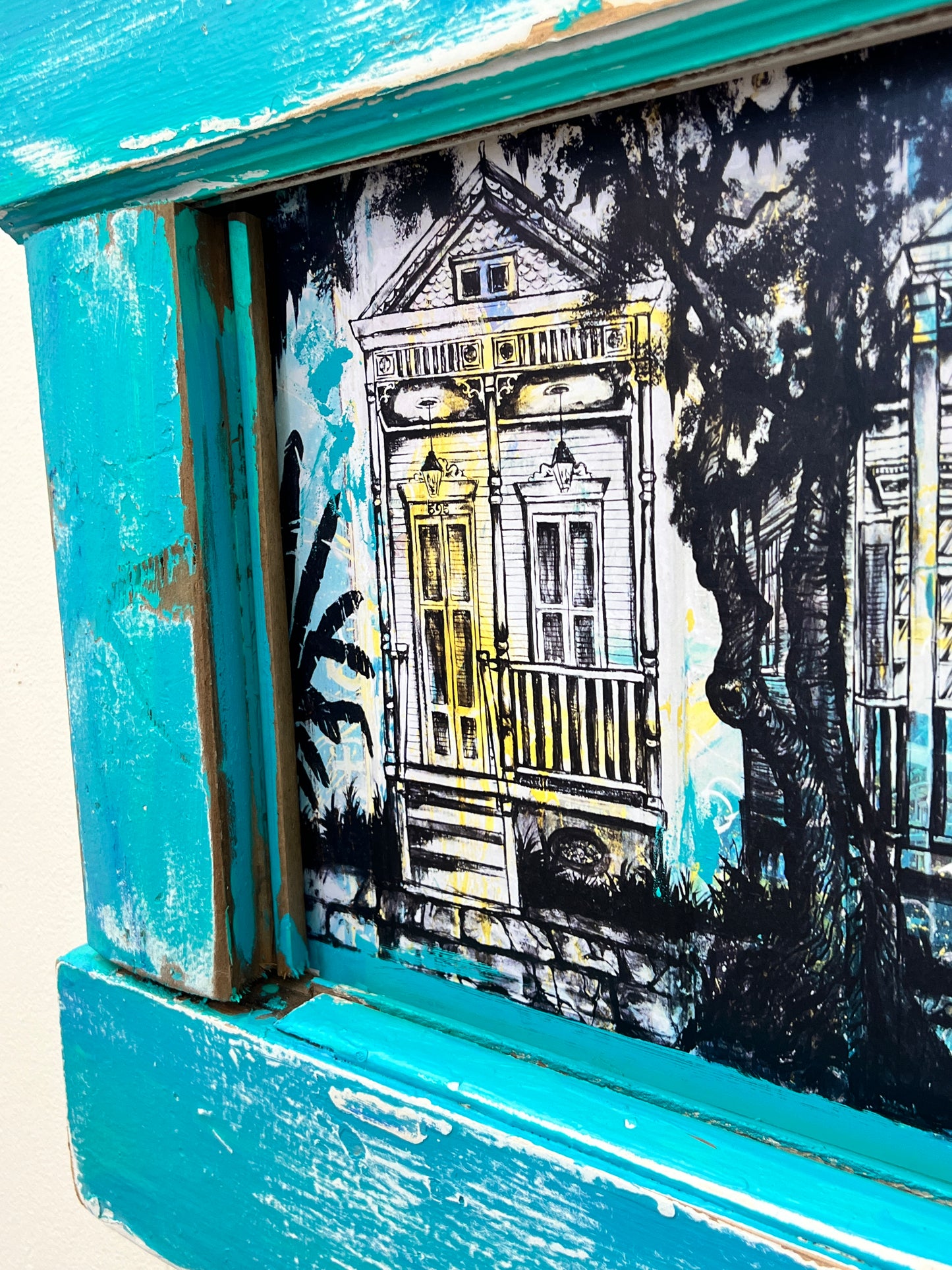 Double Shotgun with a Teal Reclaimed Wood Frame