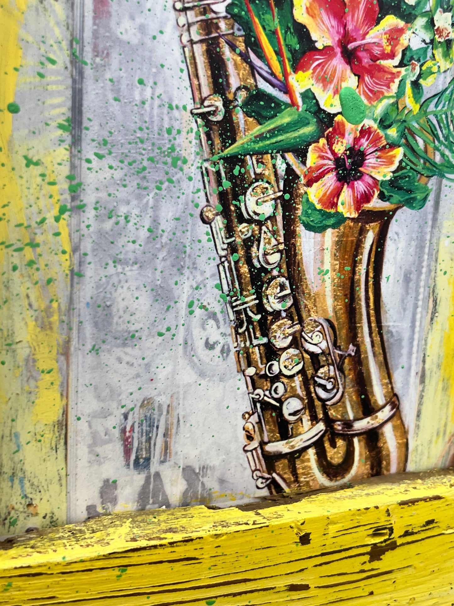 Saxy Flowers- Giclee in Yellow Reclaimed Wood Frame