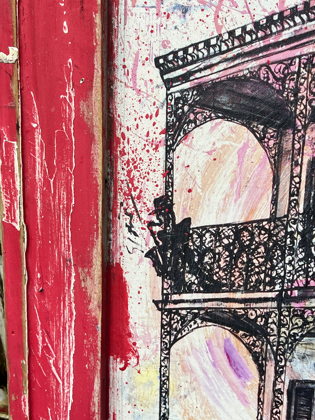 Royal Balconies- Embellished Giclee with Frame built from Reclaimed Wood