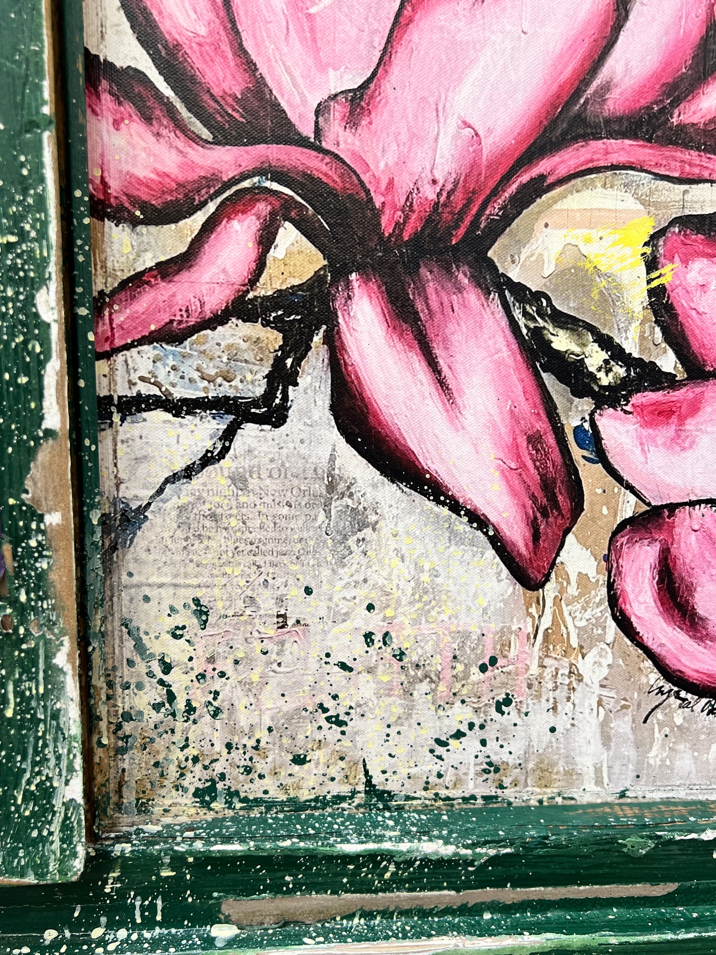 Rebirth #2 Japanese Magnolias- Reworked Giclee with Reclaimed Wood Frame