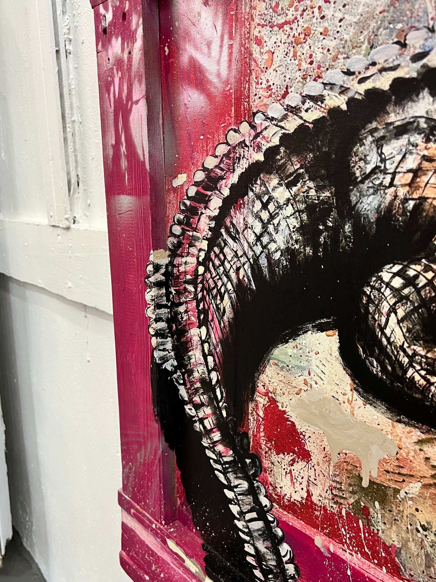 Fierce- Hand Embellished Giclee with Reclaimed Wood Frame