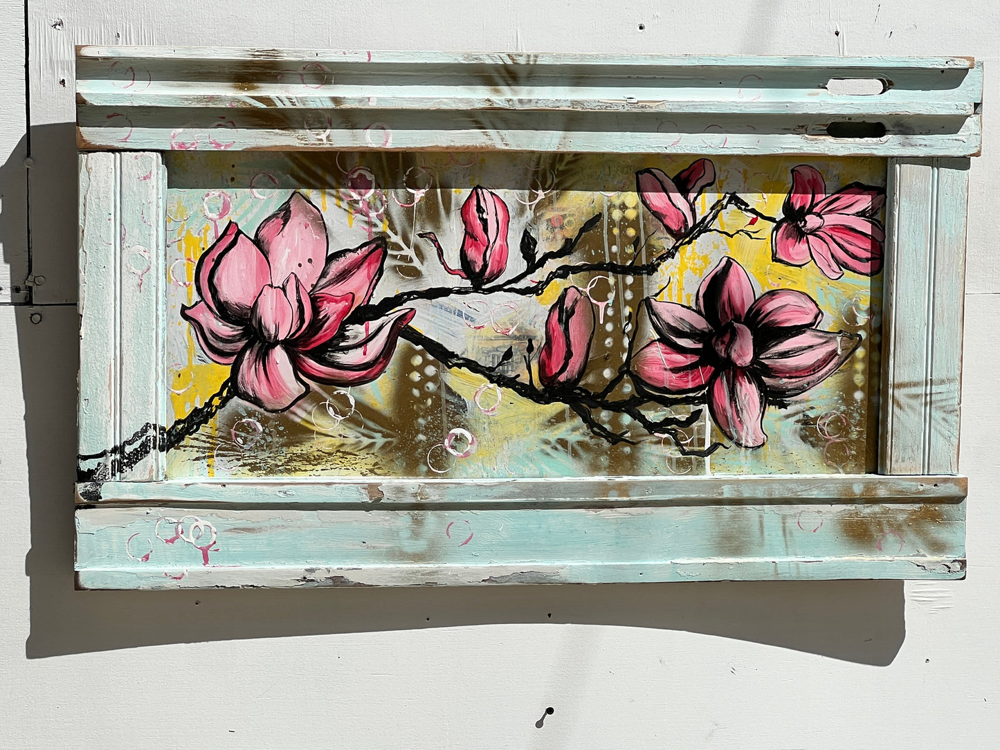 Magnolias - Original on Canvas with Reclaimed Wood Frame