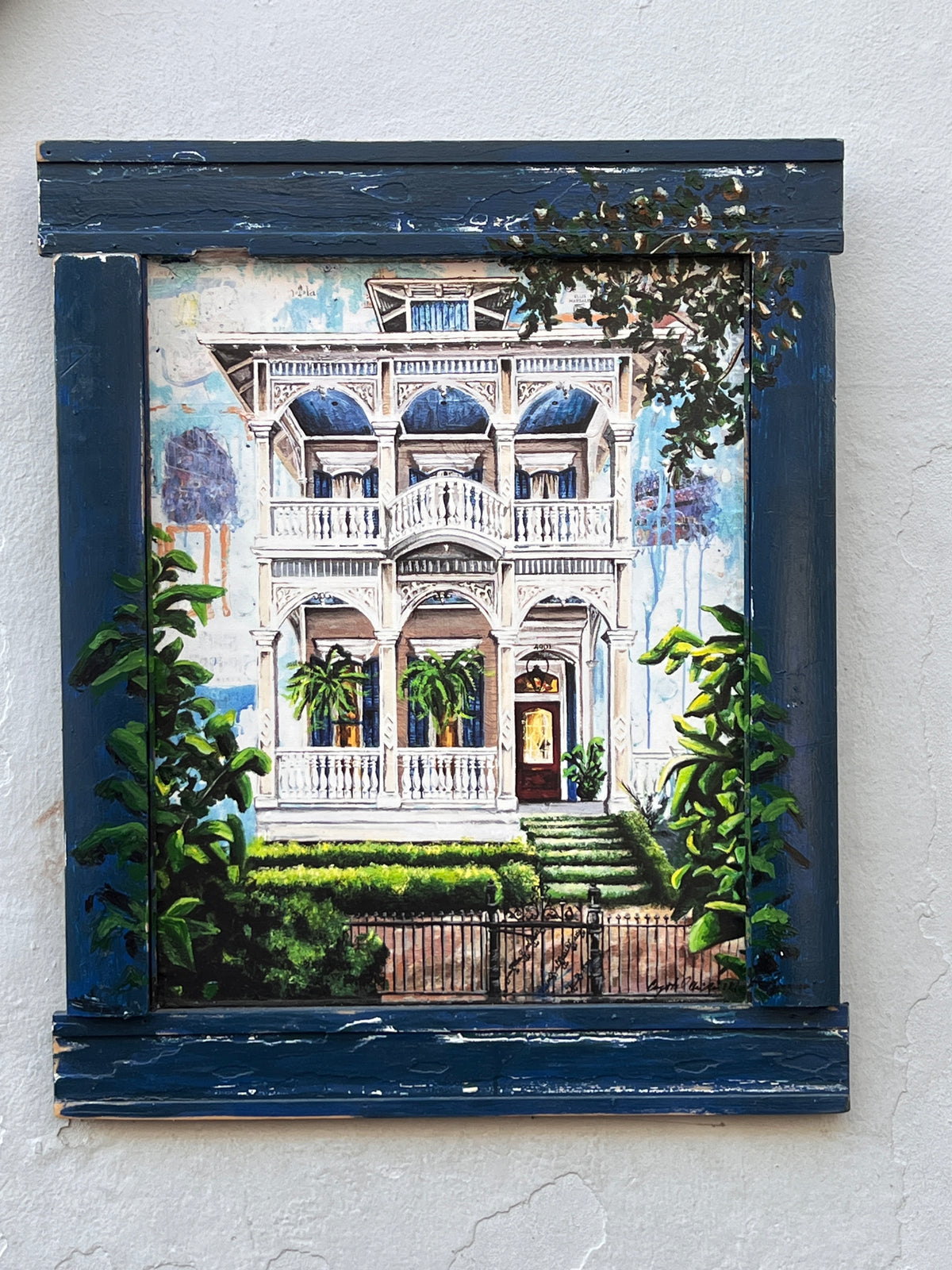 Upperline- Embellished Giclee with a Custom Frame from New Orleans Reclaimed Wood
