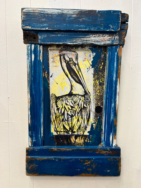 Pelican - Reworked Giclee with Reclaimed Wood Frame