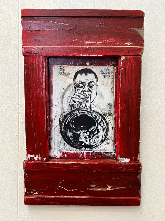Satchmo- Print in Red Reclaimed Wood Frame