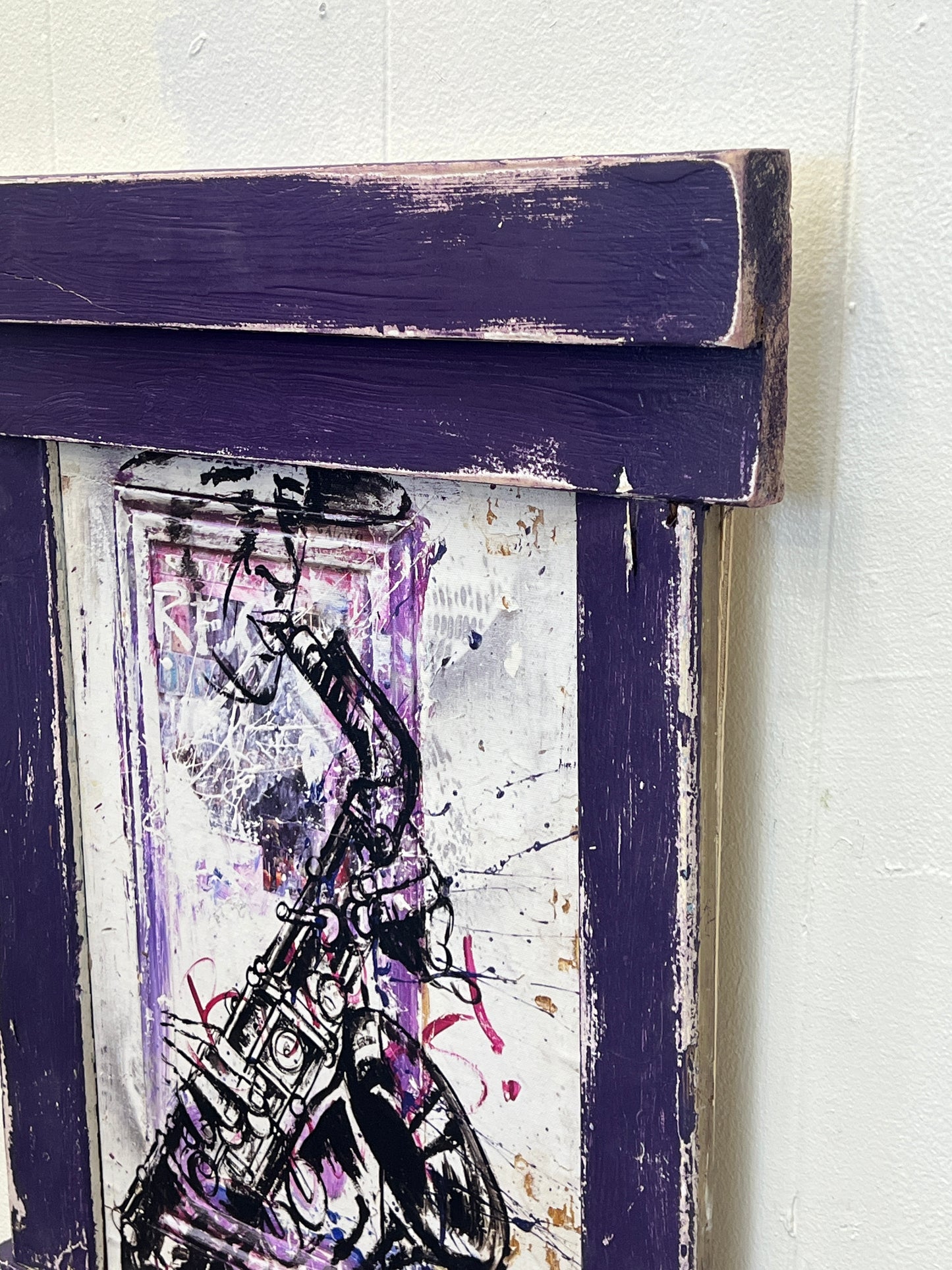 Sax Man - Giclee in Purple Reclaimed Wood Frame