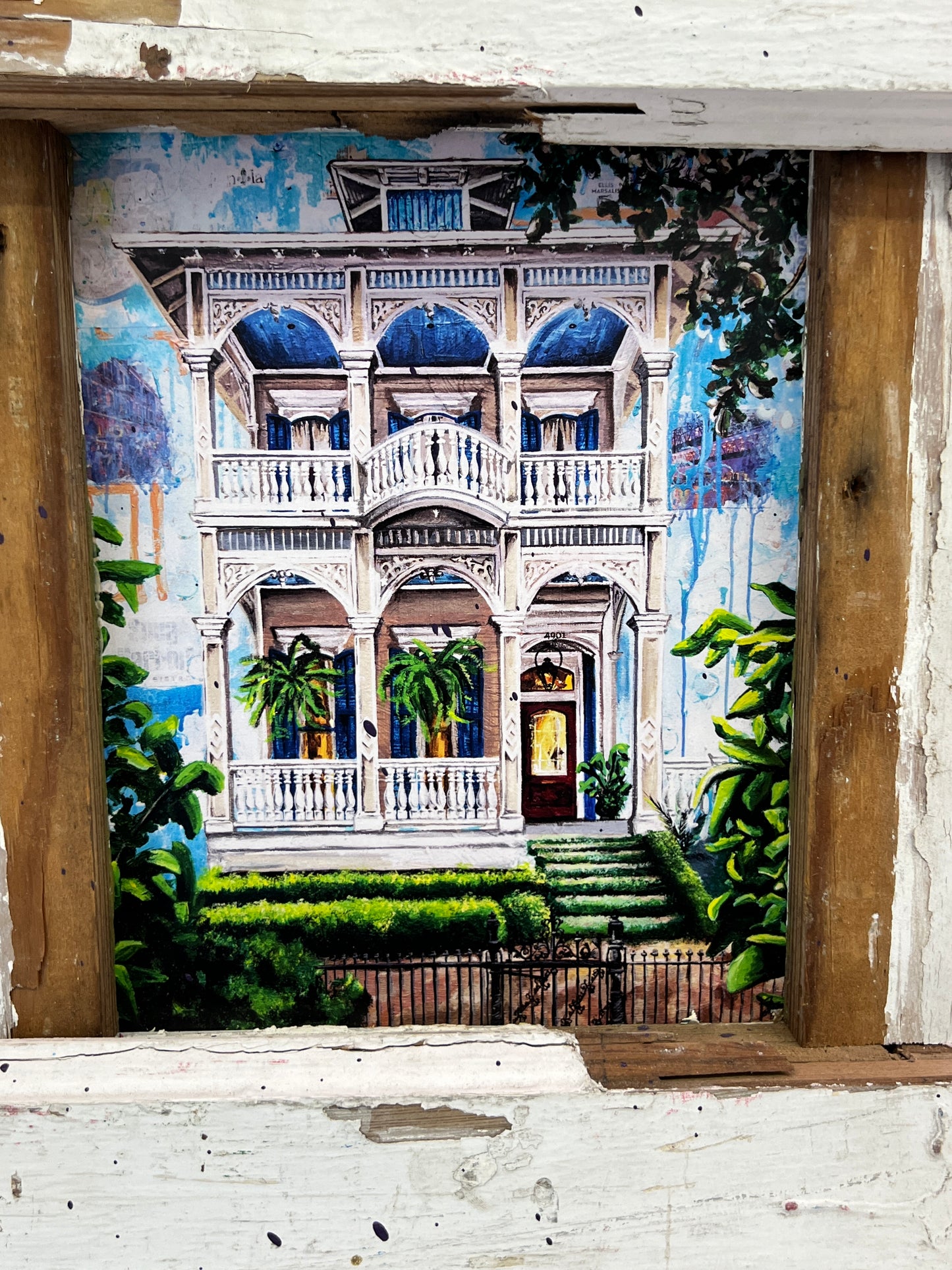 Upperline - Giclee with Hand Built Frame with Wood Reclaimed from New Orleans Homes