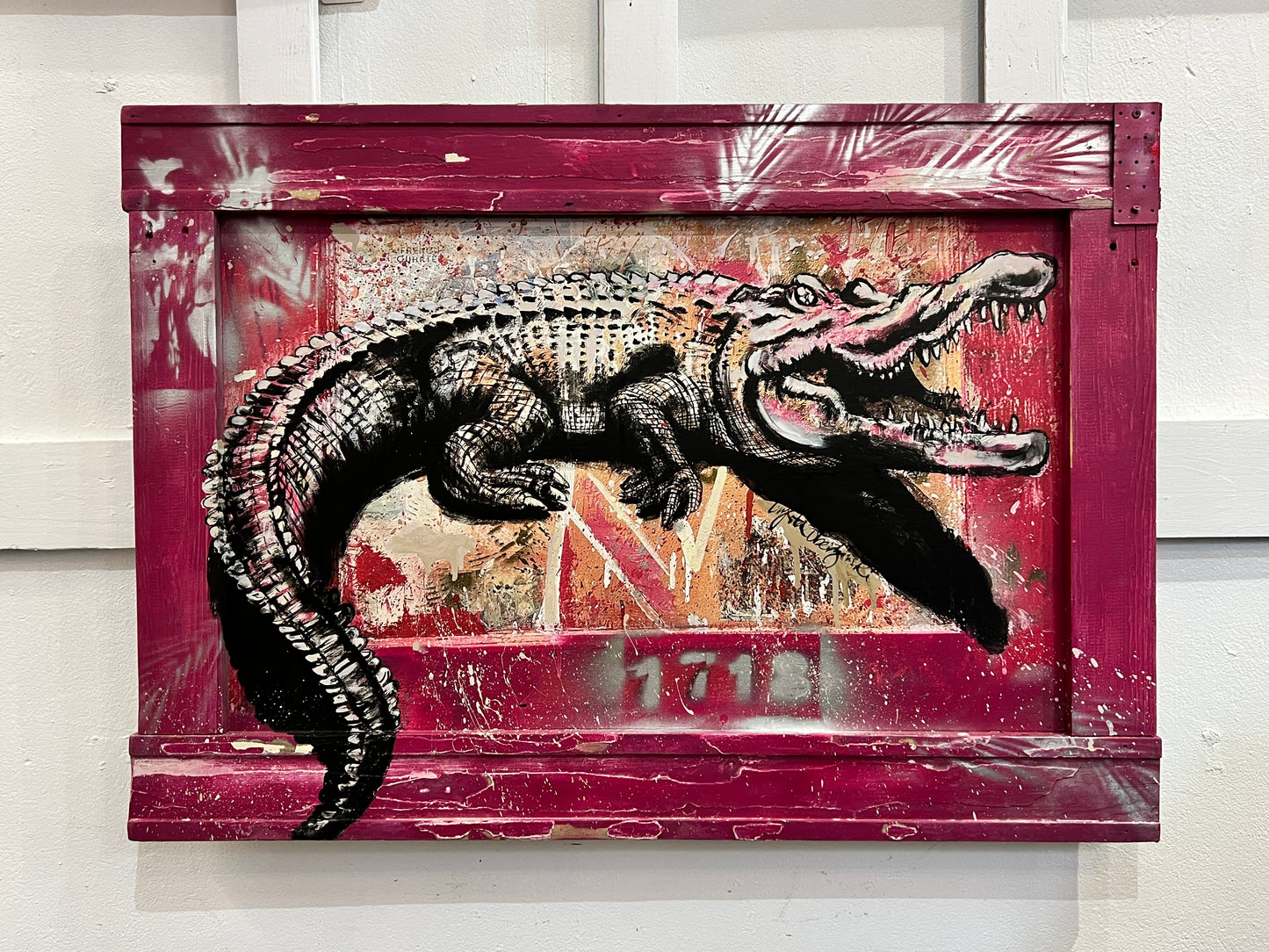 Fierce- Hand Embellished Giclee with Reclaimed Wood Frame