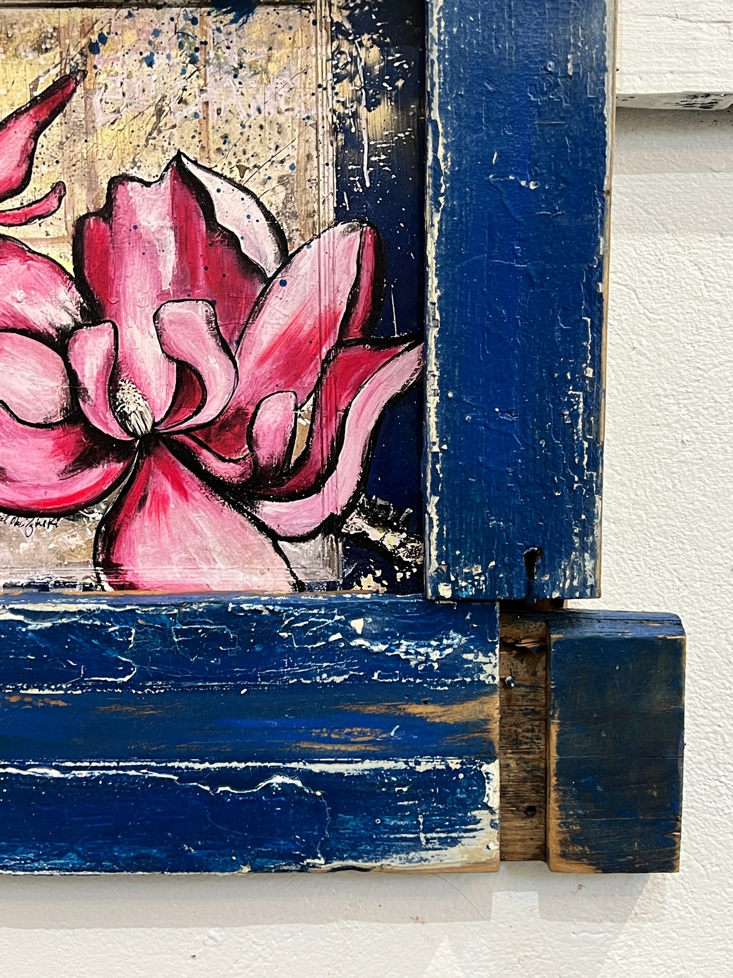 Rebirth Japanese Magnolias- Reworked Giclee with Reclaimed Wood Frame