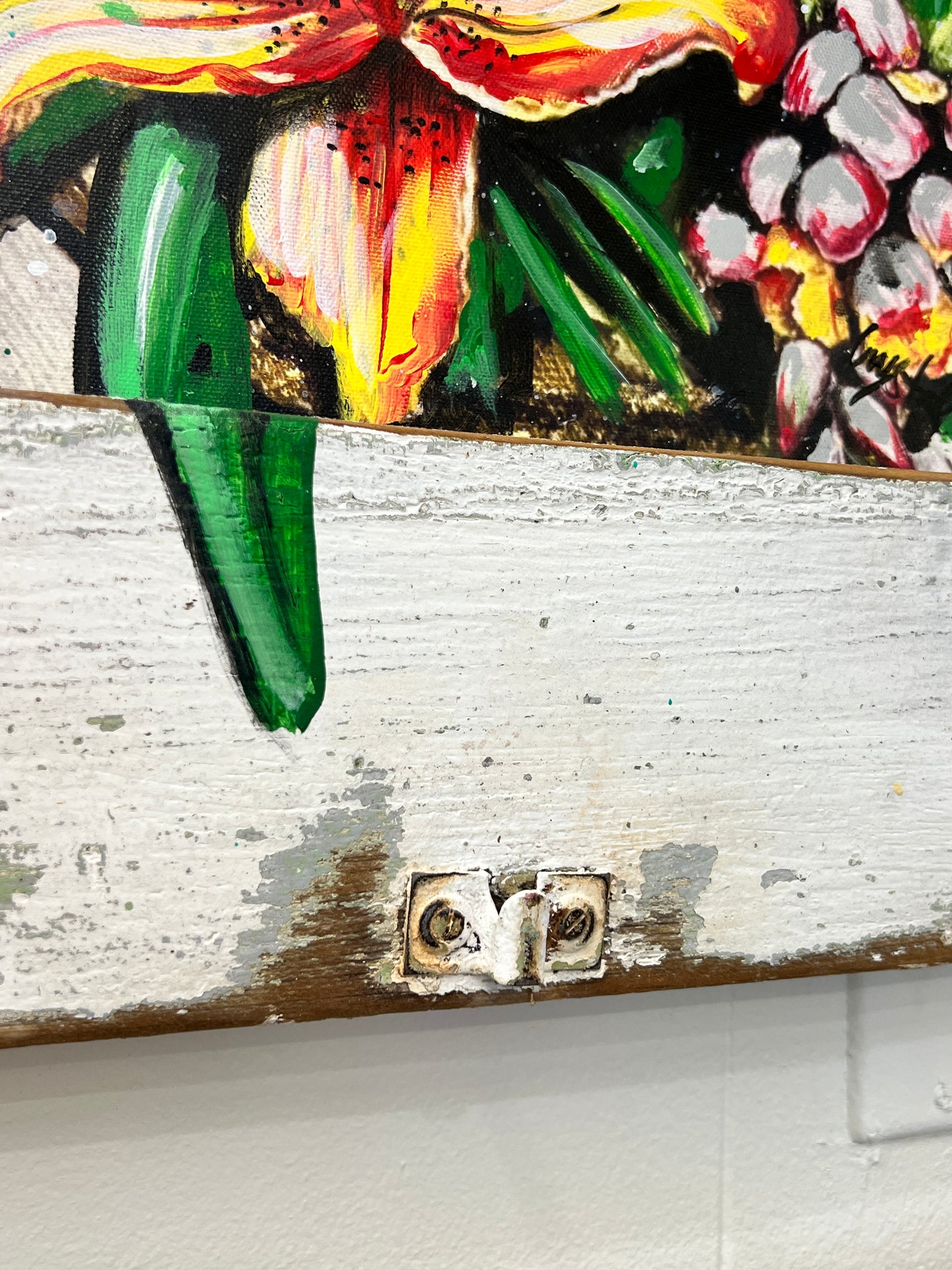 Trumpet Lilies- Orginal on Canvas with A recalimed Wood Frame