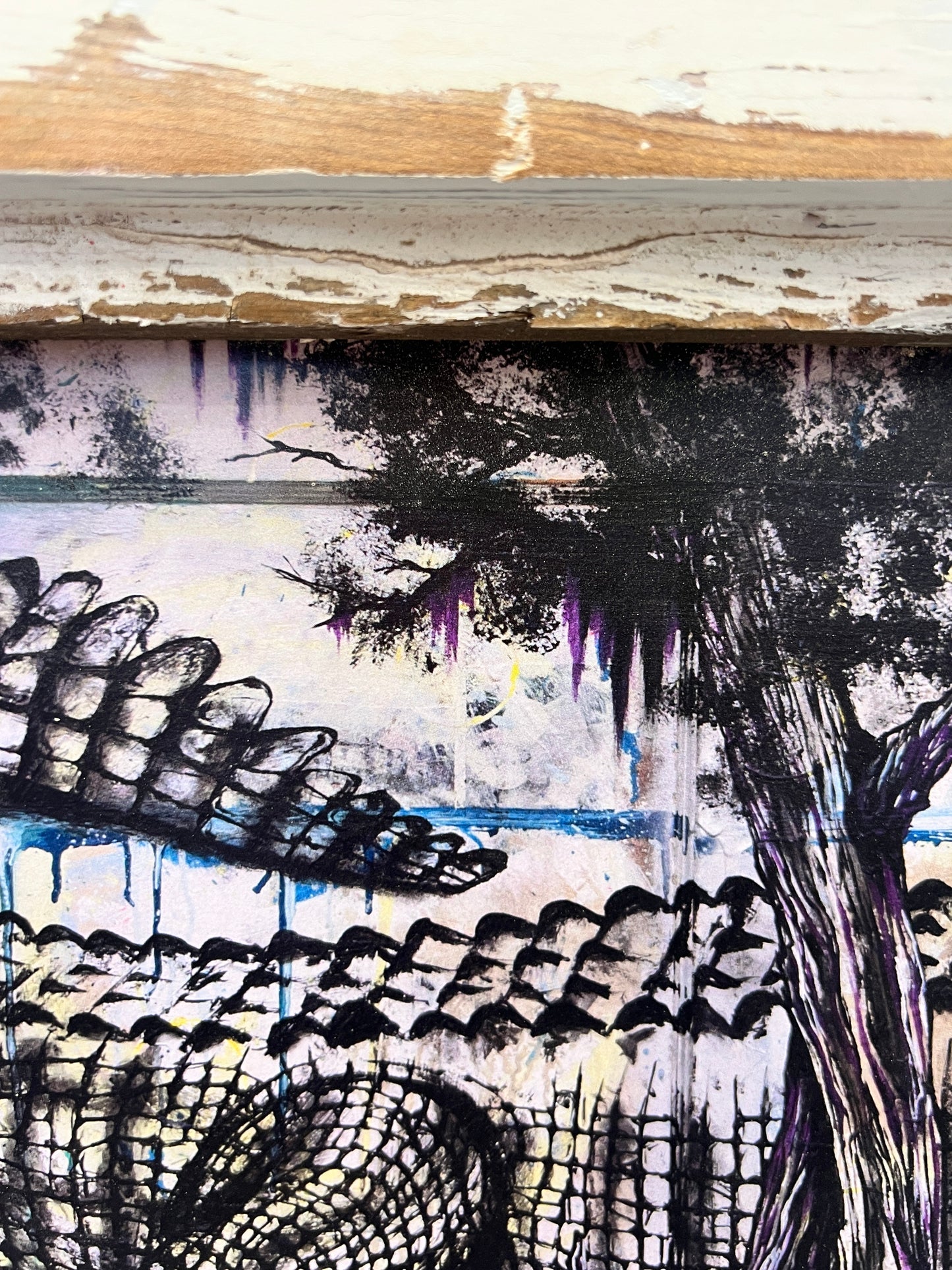 Swamp Gator - Print with White Reclaimed Wood Frame