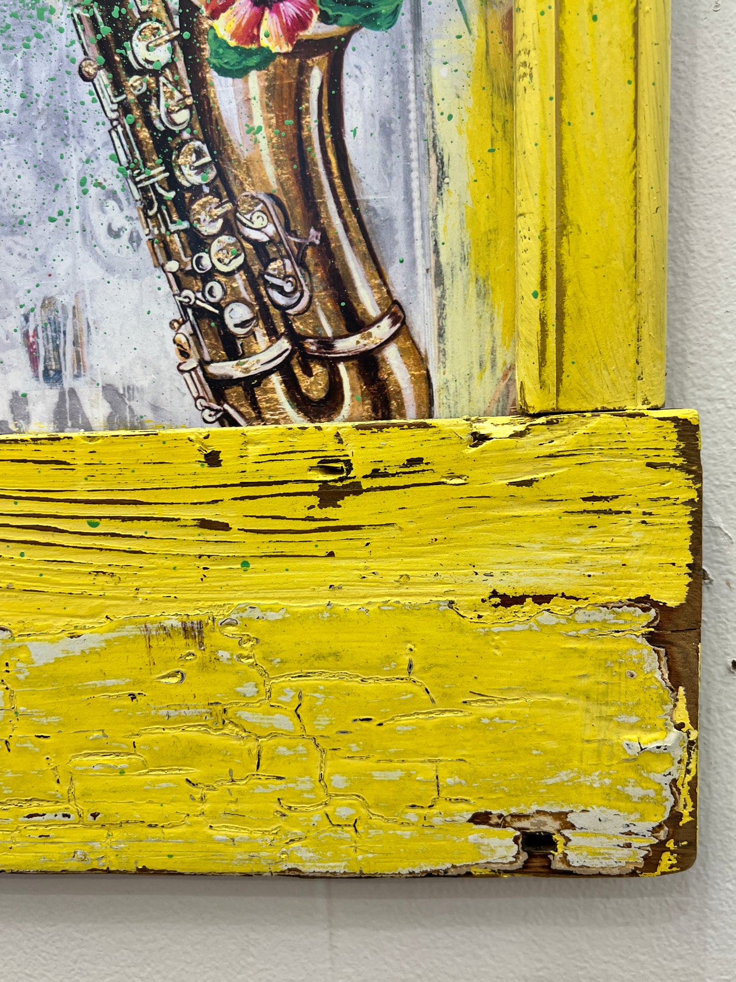 Saxy Flowers- Giclee in Yellow Reclaimed Wood Frame