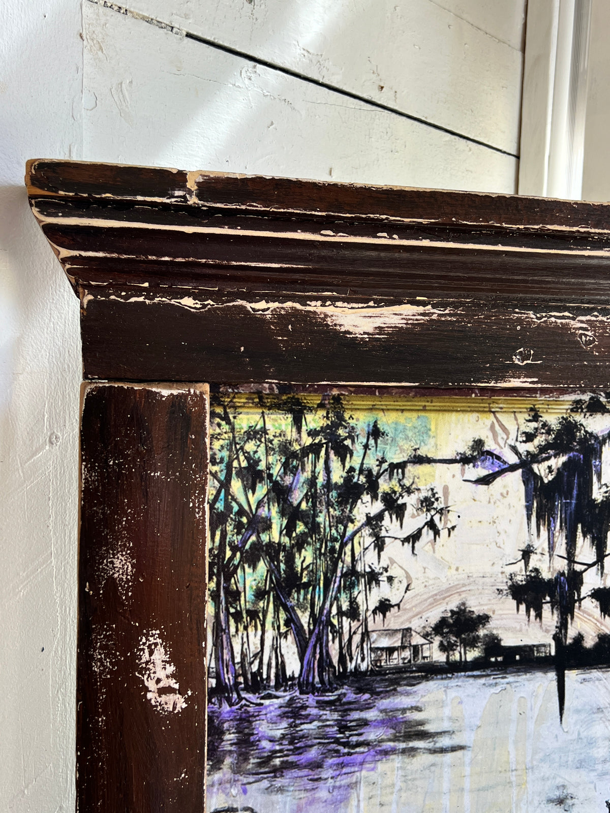 Mama & Baby Gator- Giclee with custom wood frame from reclaimed wood