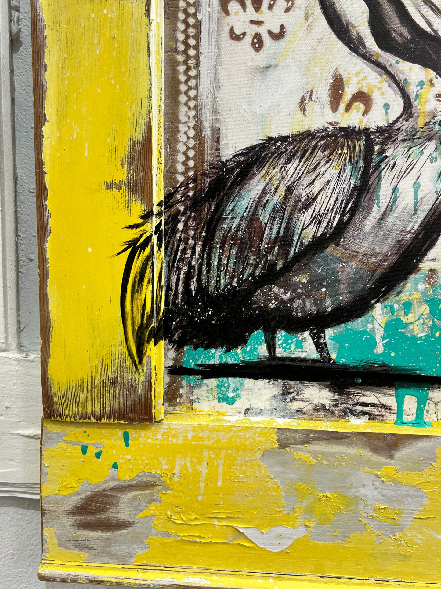 Double Pelicans - Embellished Giclee with Reclaimed Wood Frame