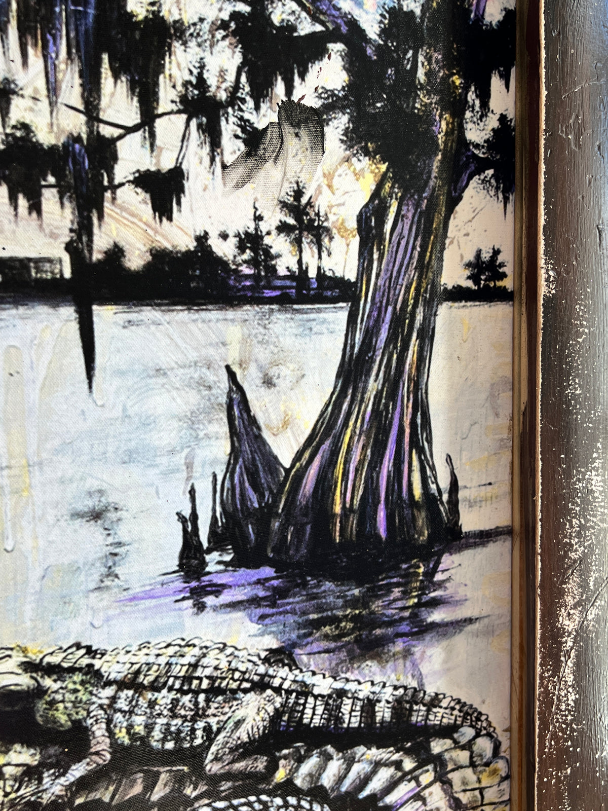 Mama & Baby Gator- Giclee with custom wood frame from reclaimed wood