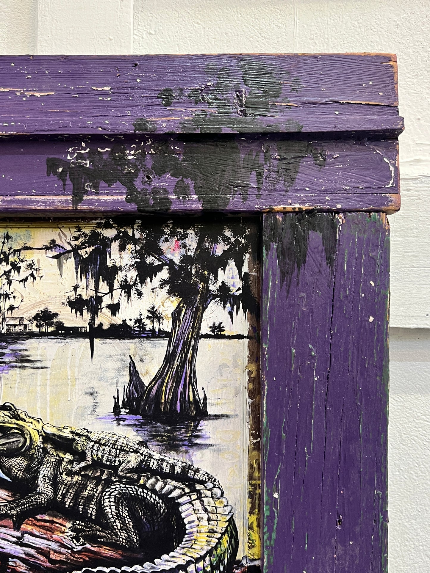 Mama & Baby Gator- Reworked Giclee with Custom Reclaimed Wood Frame