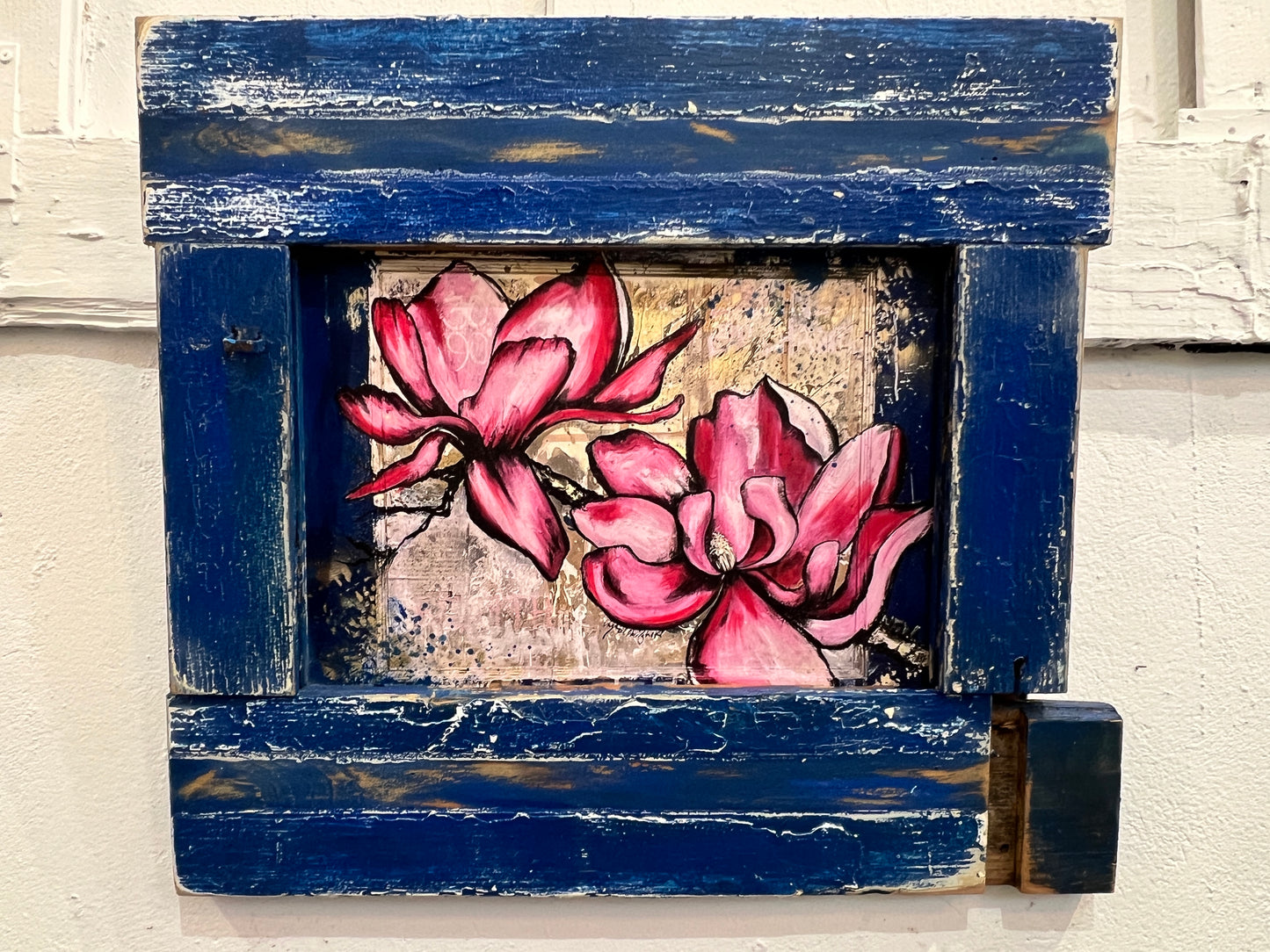 Rebirth Japanese Magnolias- Reworked Giclee with Reclaimed Wood Frame