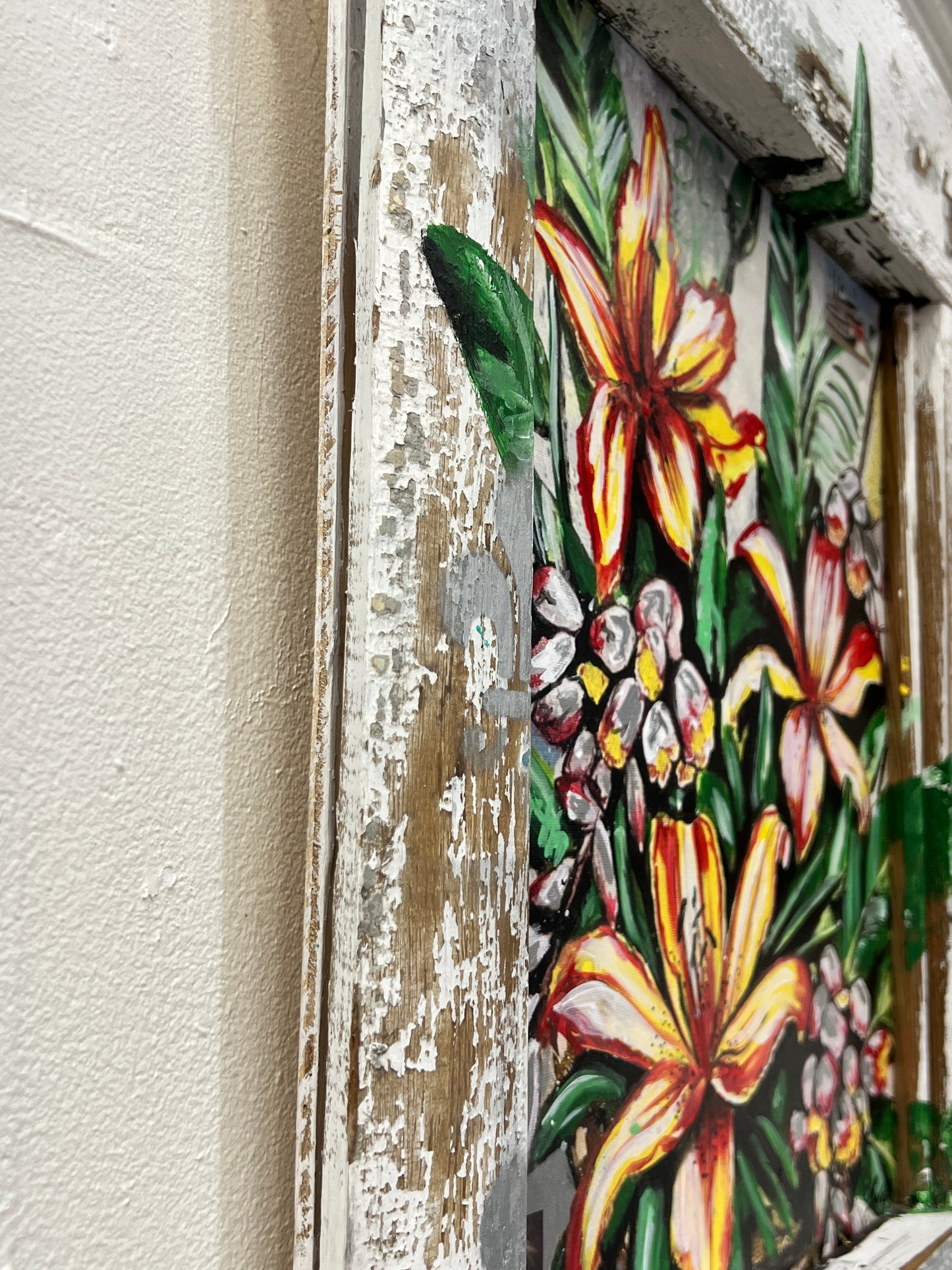 Trumpet Lilies- Orginal on Canvas with A recalimed Wood Frame