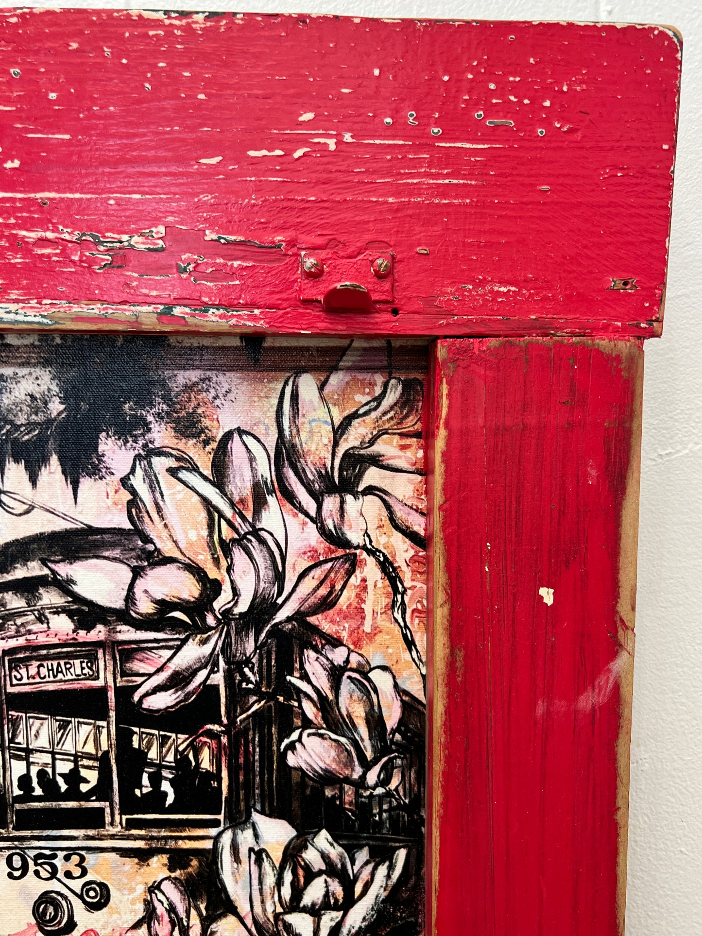 Saint Charles Streetcar & Magnolias- Reworkd Giclee with Reclaimed wood Frame