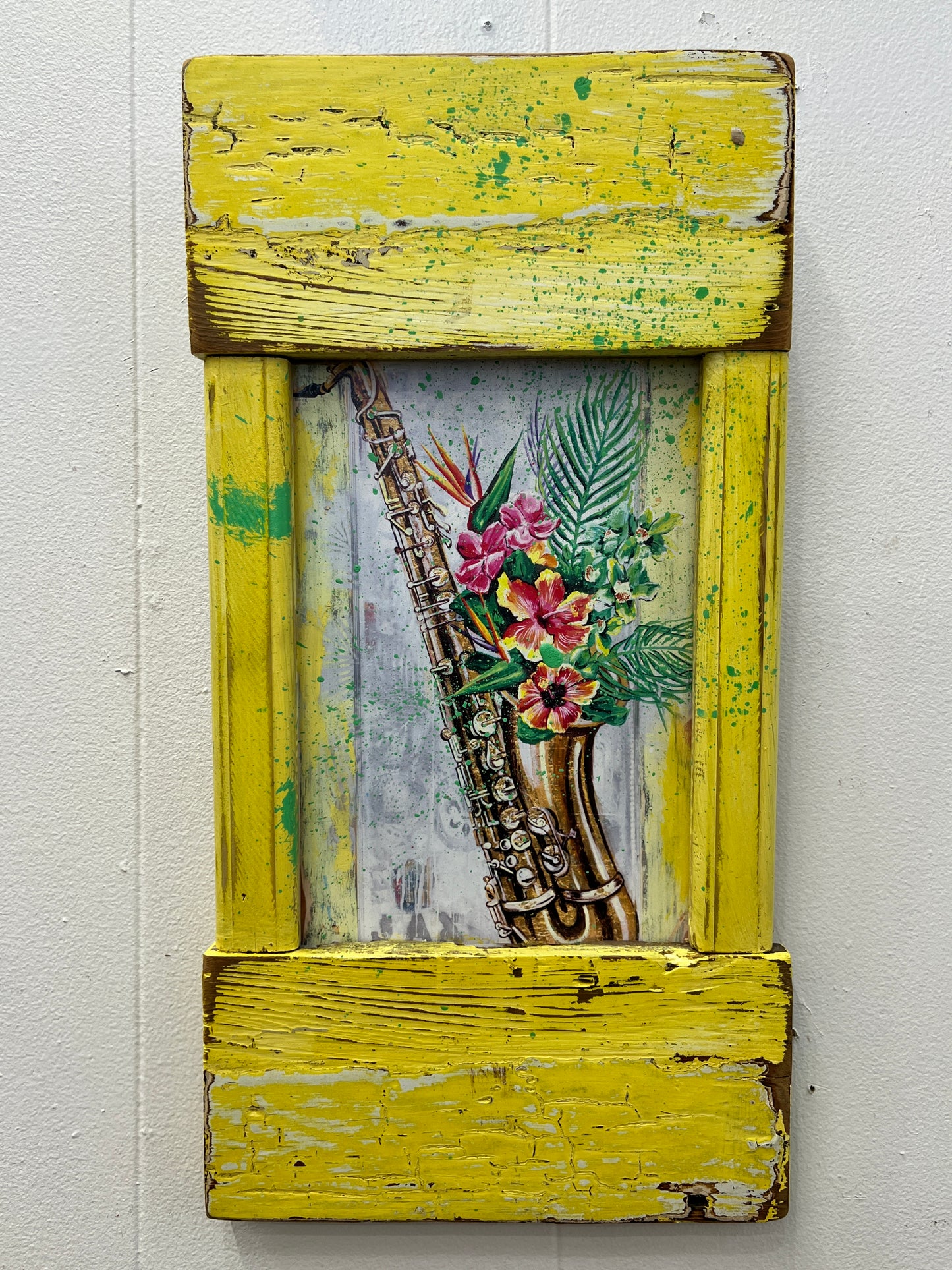 Saxy Flowers- Giclee in Yellow Reclaimed Wood Frame