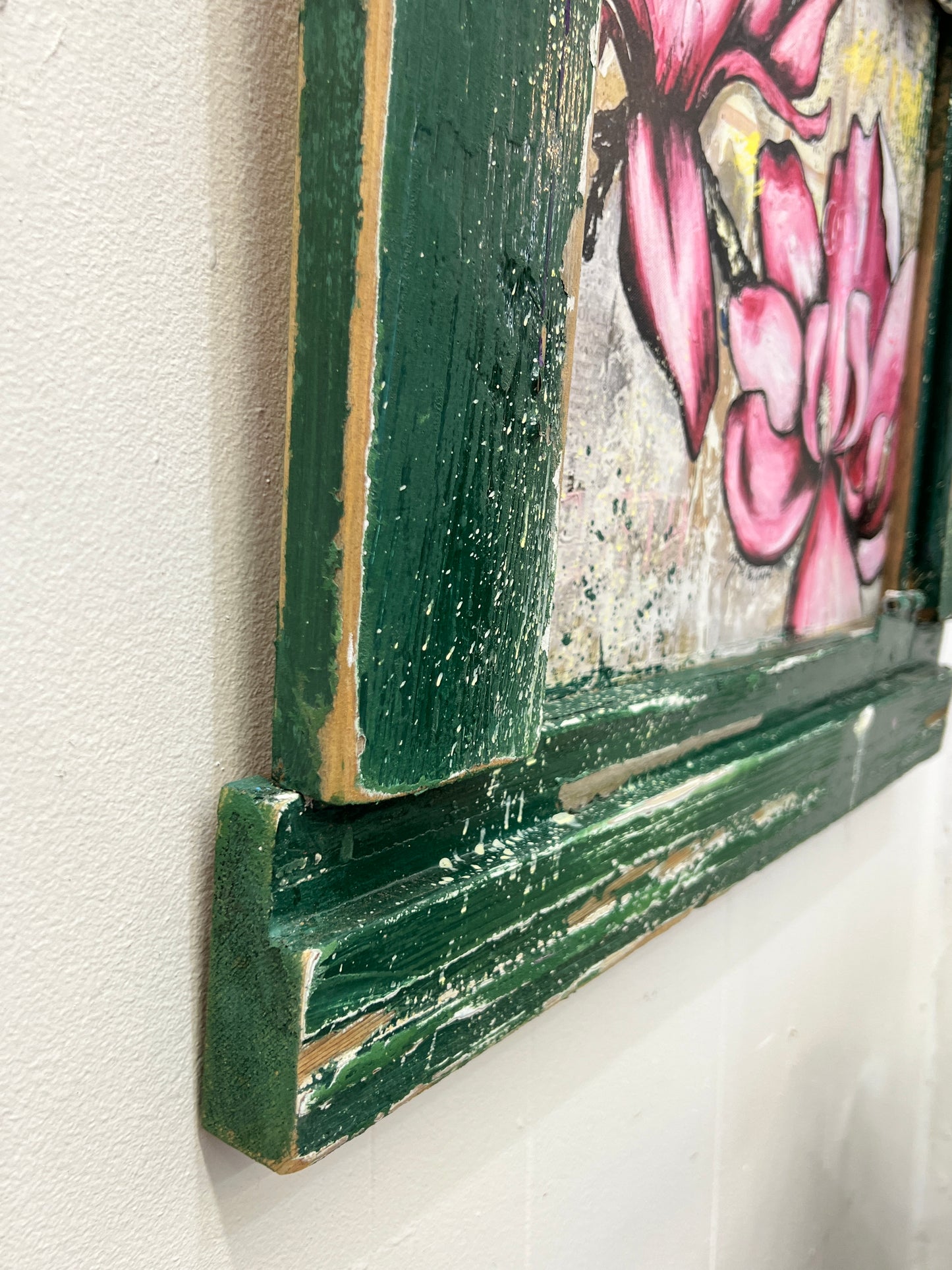 Rebirth #2 Japanese Magnolias- Reworked Giclee with Reclaimed Wood Frame