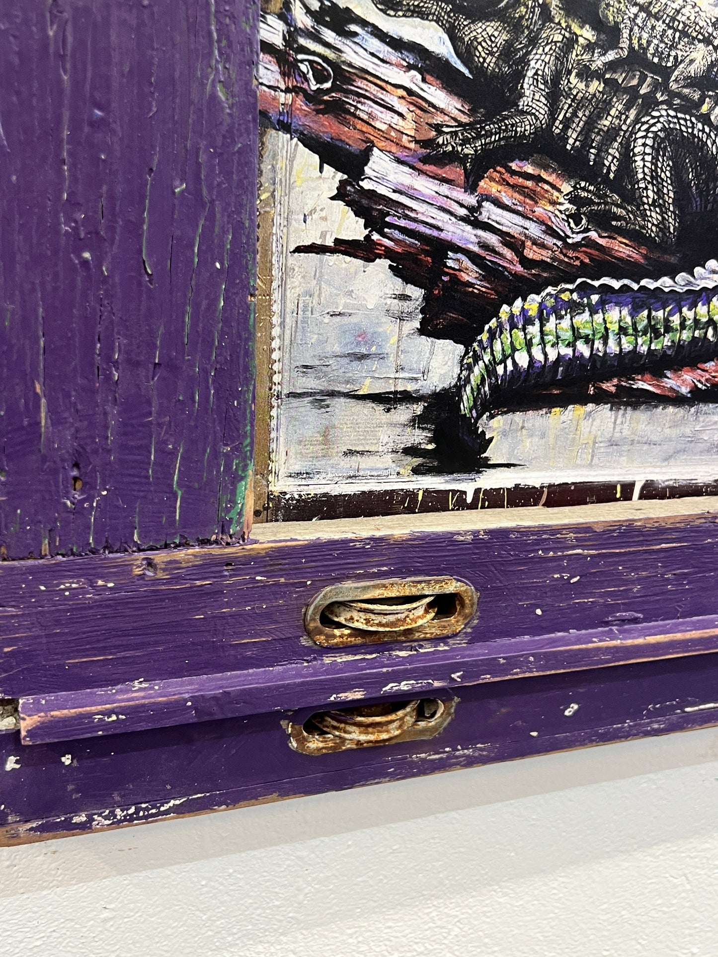 Mama & Baby Gator- Reworked Giclee with Custom Reclaimed Wood Frame