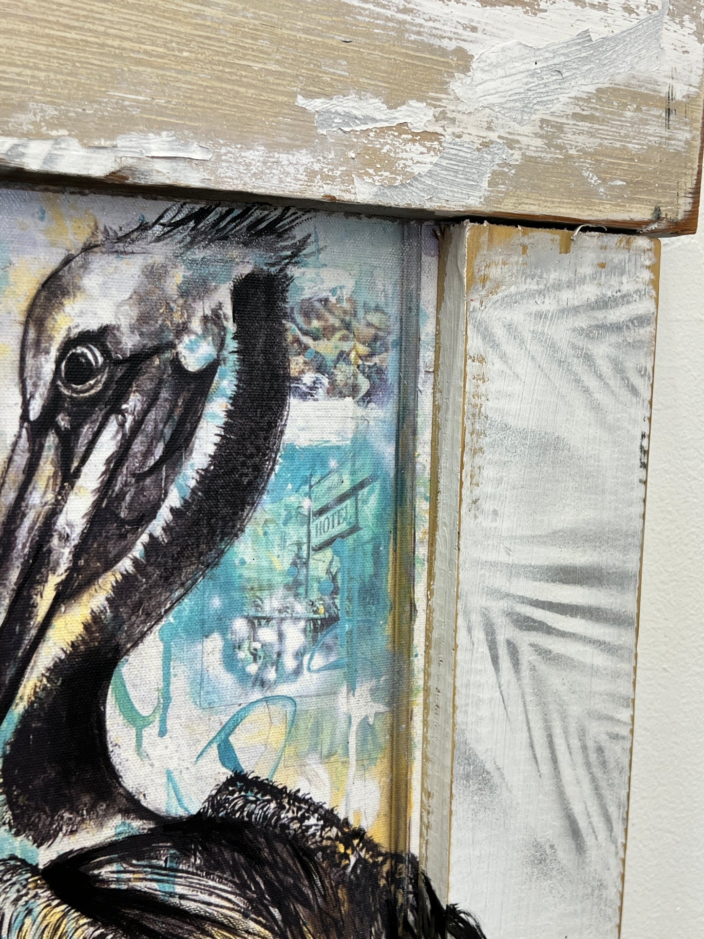 Pelican- Reworked Giclee with Reclaimed Wood Frame