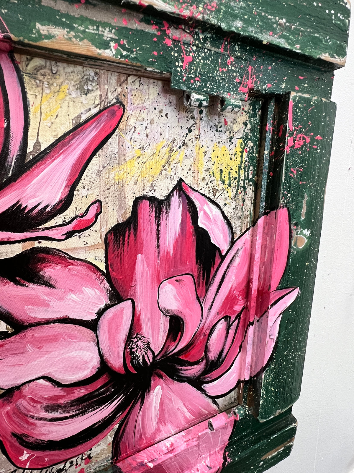 Rebirth #2 Japanese Magnolias- Reworked Giclee with Reclaimed Wood Frame