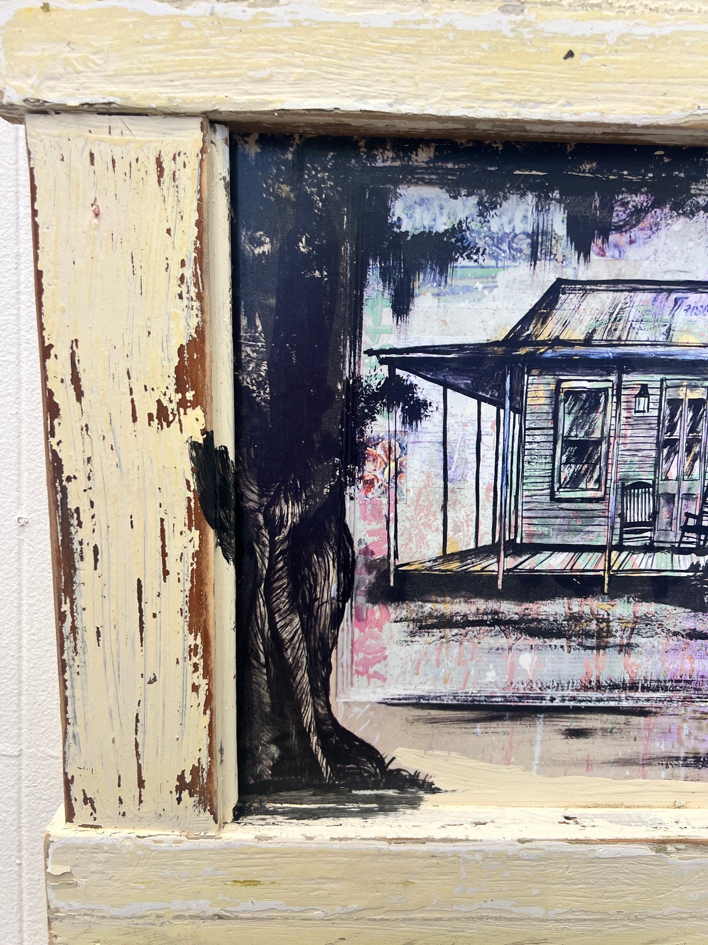 Swamp House - Hand Embelished Giclee Print with a White Reclaimed Wood Frame