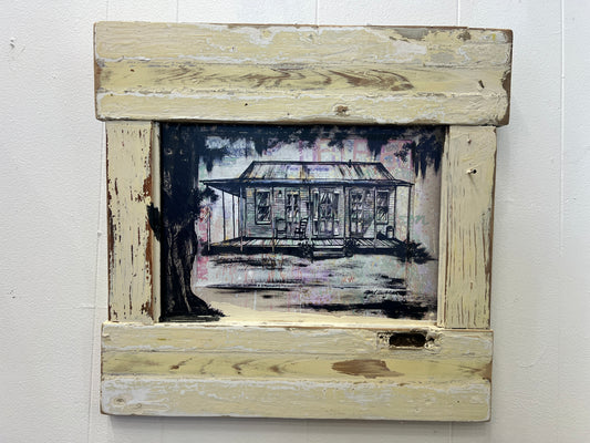 Swamp House - Hand Embelished Giclee Print with a White Reclaimed Wood Frame