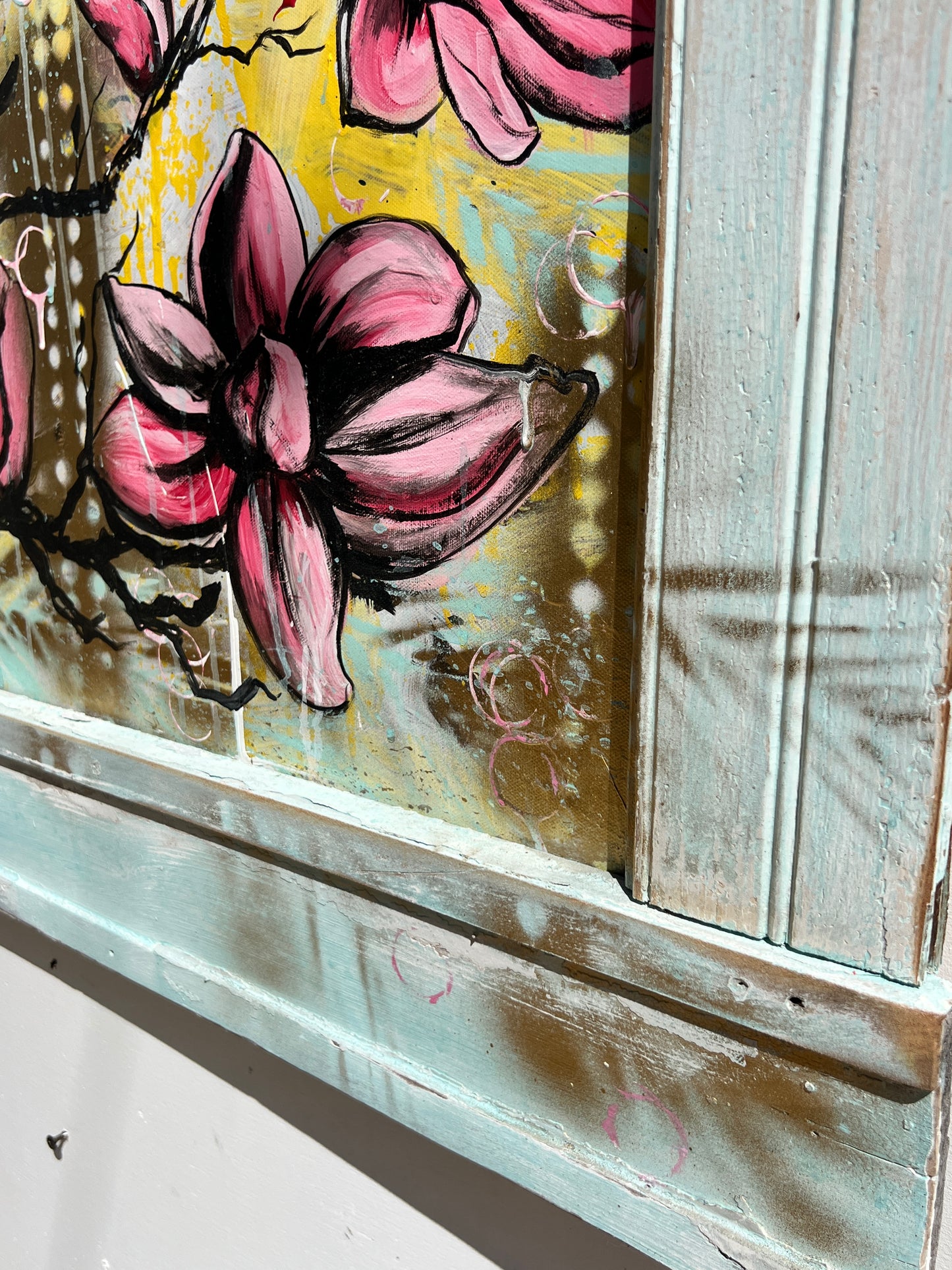 Magnolias - Original on Canvas with Reclaimed Wood Frame