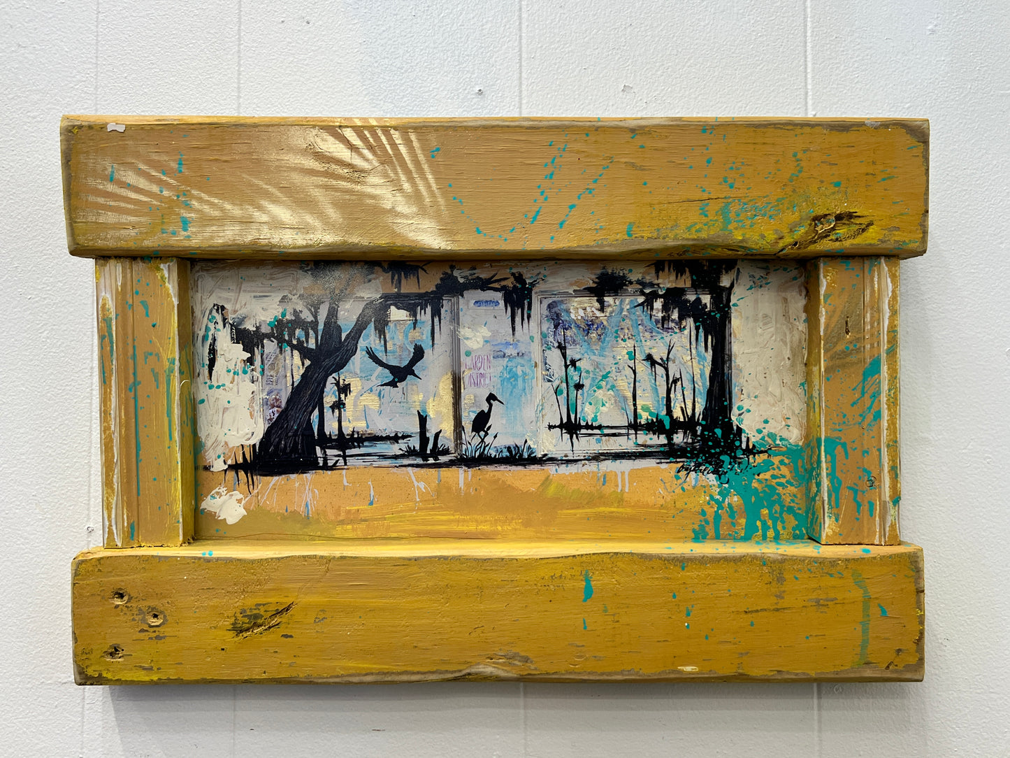 Cypress & Heron - Reworked Giclee with Reclaimed Wood Frame