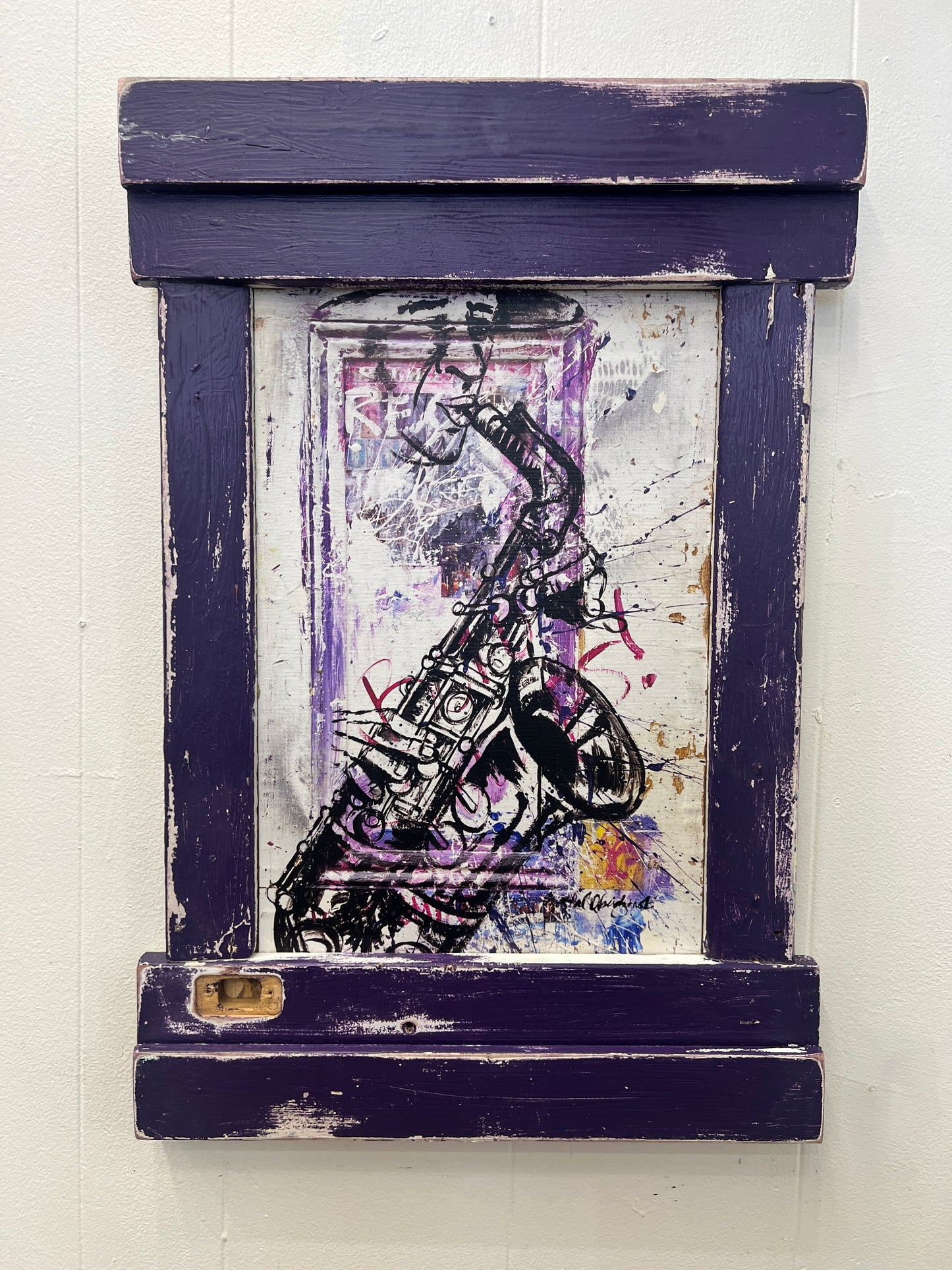 Sax Man - Giclee in Purple Reclaimed Wood Frame
