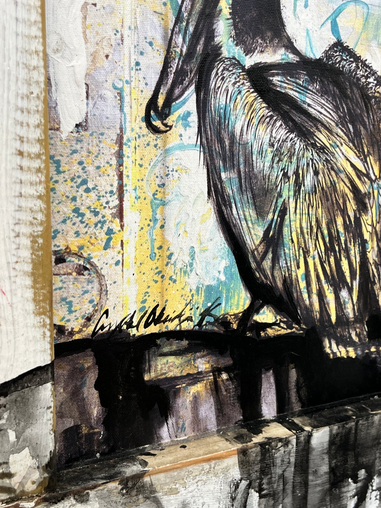 Pelican- Reworked Giclee with Reclaimed Wood Frame