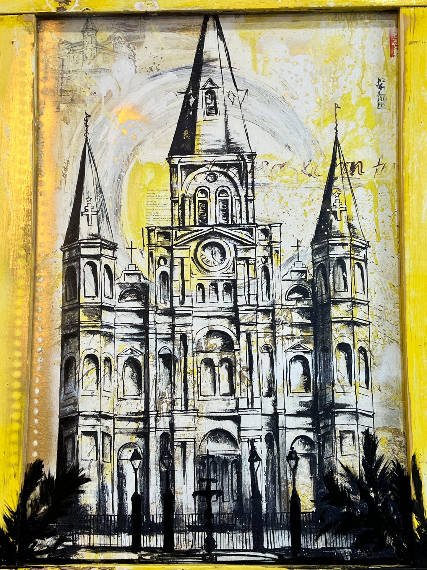 Saint Louis Cathedral - Reworked Giclee with a Custom Reclaimed Wood Framed