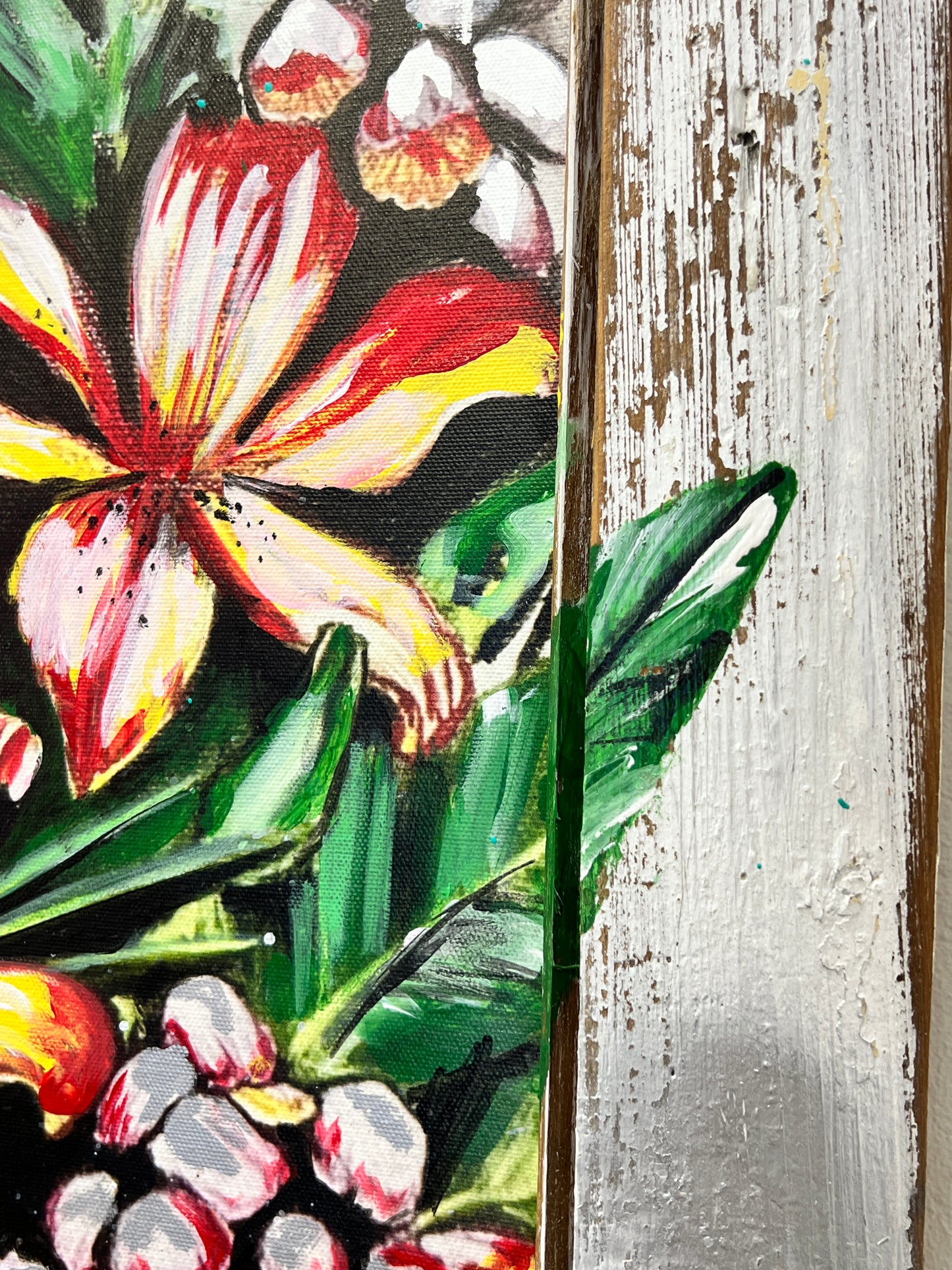 Trumpet Lilies- Orginal on Canvas with A recalimed Wood Frame