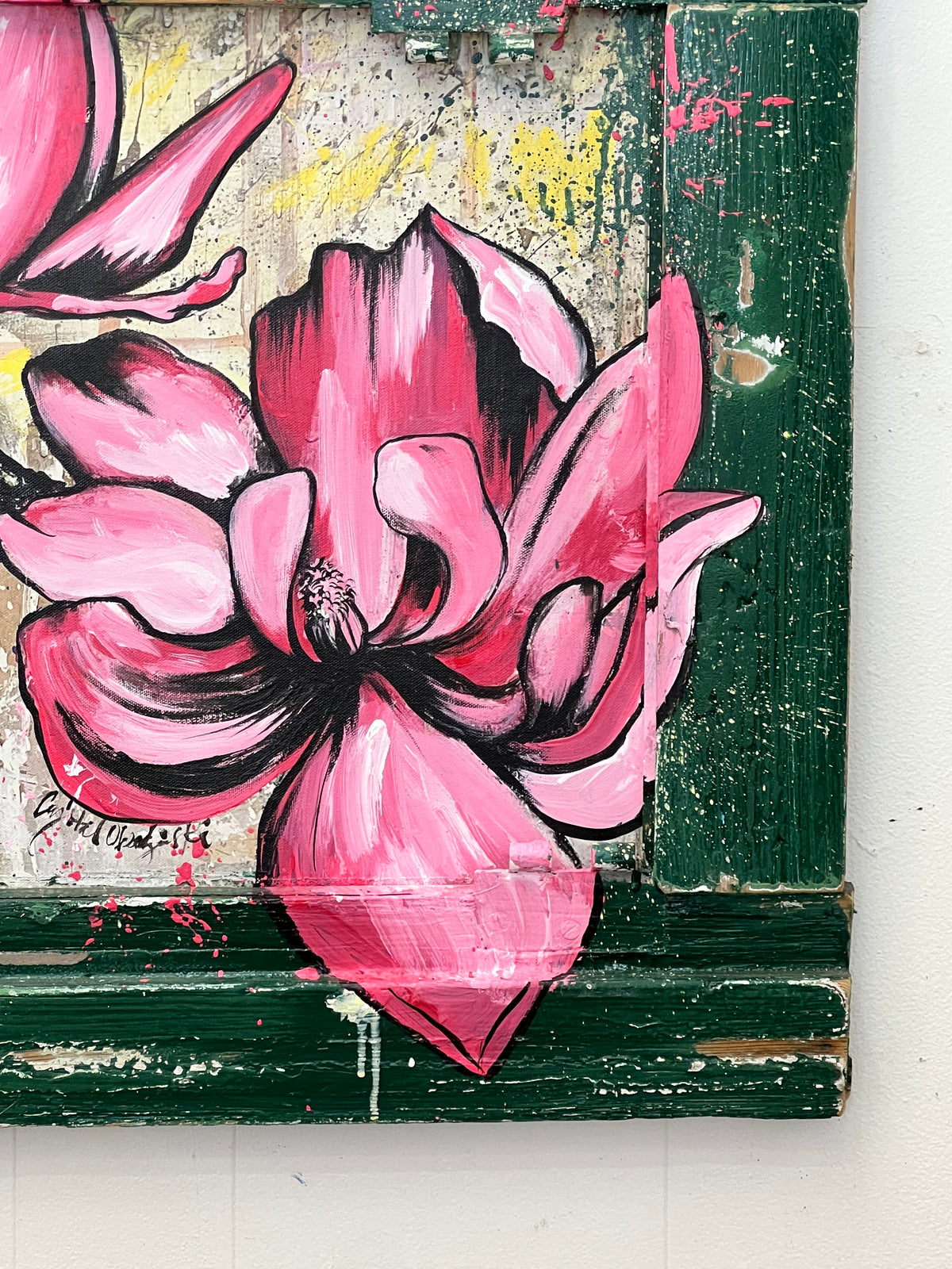 Rebirth #2 Japanese Magnolias- Reworked Giclee with Reclaimed Wood Frame