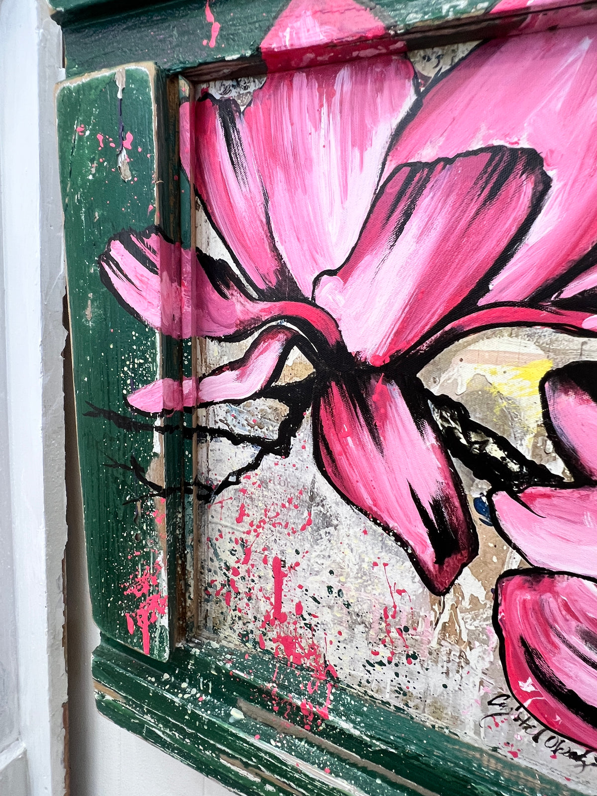 Rebirth #2 Japanese Magnolias- Reworked Giclee with Reclaimed Wood Frame